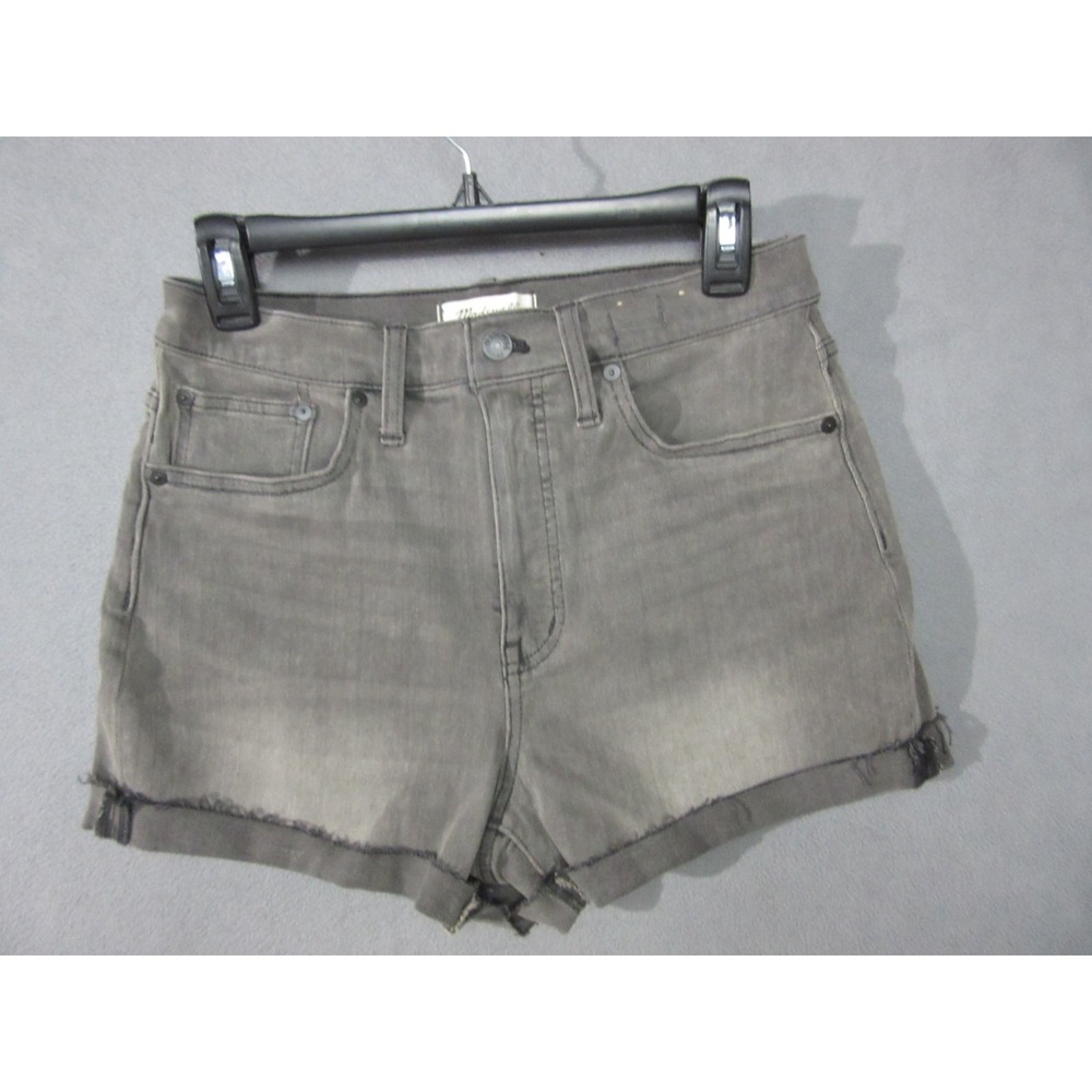 Madewell Shorts Womens 28 Gray Denim High Rise Bermuda Summer Cuffed Raw Hem